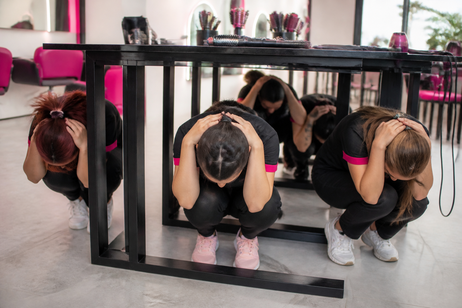 Equipo Color Club practicando seguridad ante sismo en el salón
