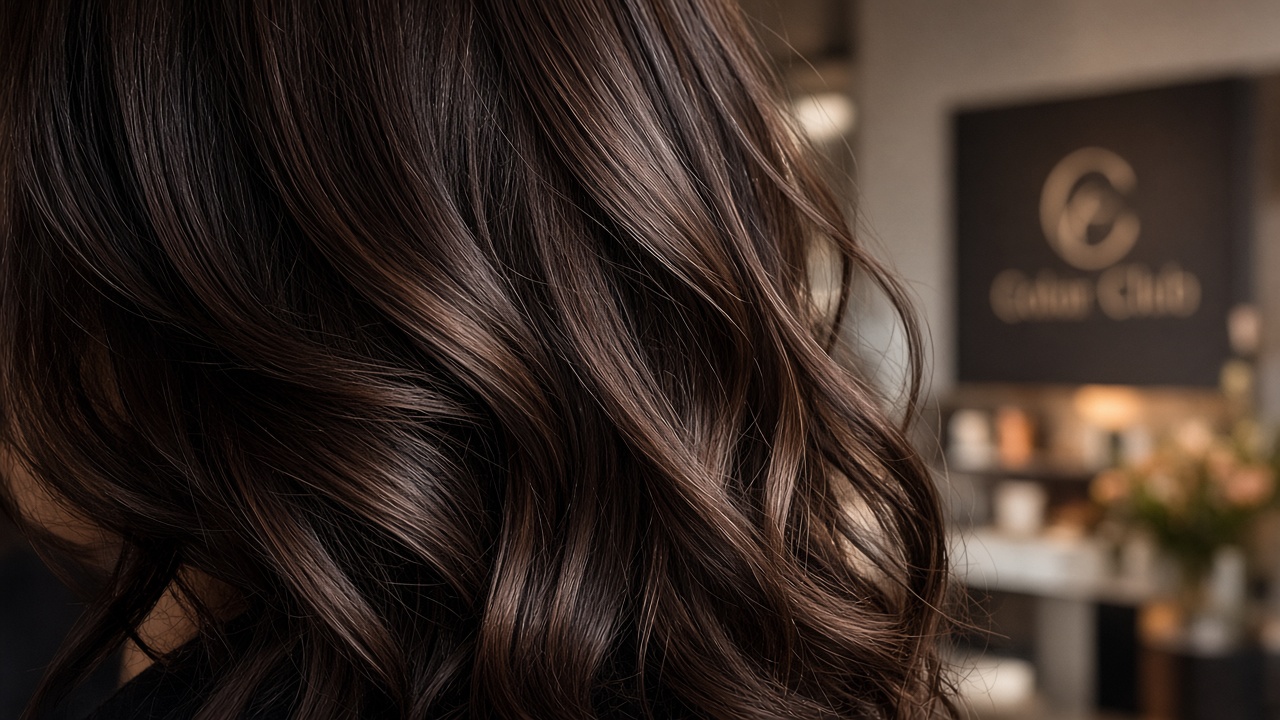 Cabello chocolate brillante con reflejos mocha y nuez