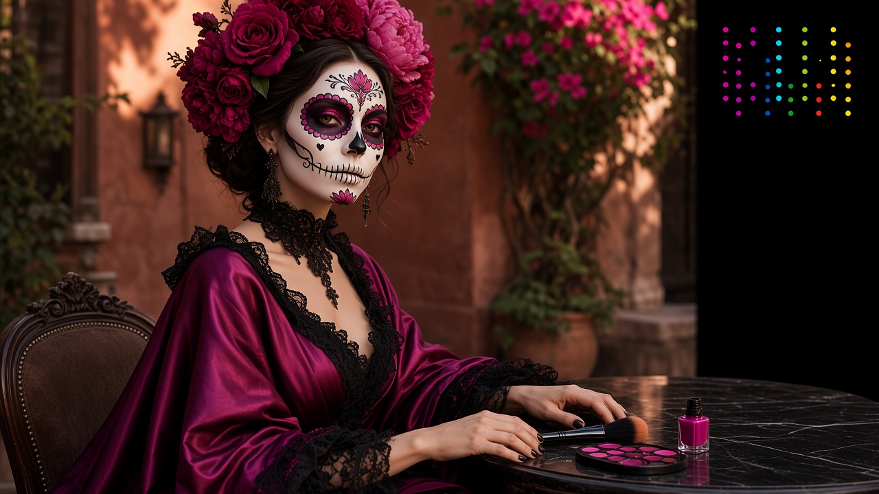 Look de Catrina terminado con luz de estudio en Bucaramanga